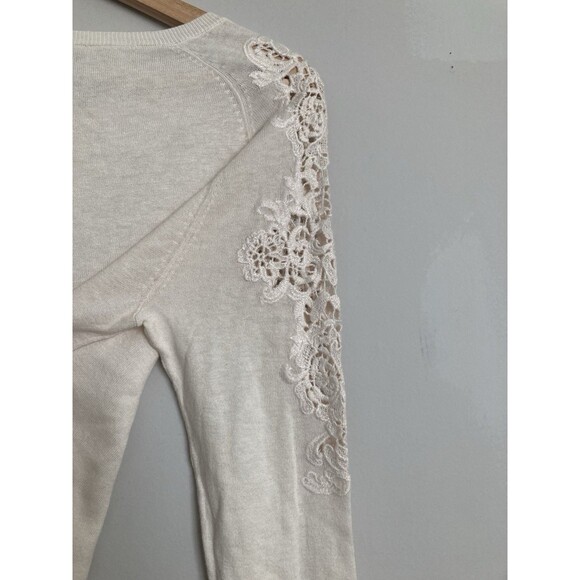 New LOFT Lace Sleeve Sweater Top LARGE Ivory Long Sleeve Cotton Rayon Silk - Picture 8 of 9